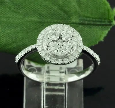 $895.30 • Buy 14k Solid White Gold Ladies Natural Diamond Cluster Ring April Birthstone 0.40ct