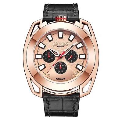 Mens Automatic Watch Rose Gold Stature Black Leather Strap Watch GAMAGES • £59.99