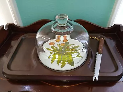 Vintage Goodwood Charcuterie Cheese Board Tray Glass Dome W Knife 14  • $11.95