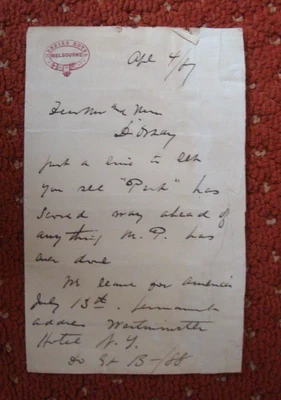 £5 • Buy 1887'Miss Minnie Palmer My Sweetheart' Handwritten Letter From Her Manager