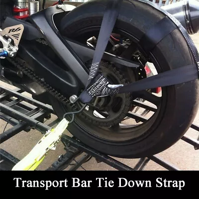 Black Universal Motorcycle Rear Wheel Handlebar Transport Bar Tie Down Strap • $17.99