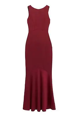 Oasis Burgundy Cocktail Maxi Long Dress Satin Mermaid Hem Cowl Back Neck • £32.95