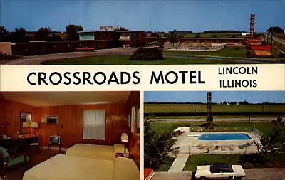 Lincoln Illinois Crossroads Motel Swimming Pool Multiview ~ Postcard  Sku257 • $2.12