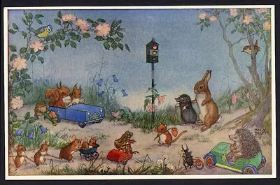 Forest Traffic Light MOLLY BRETT Postcard Bunny Hedgehog Mouse Anthropomorphic • $4.50