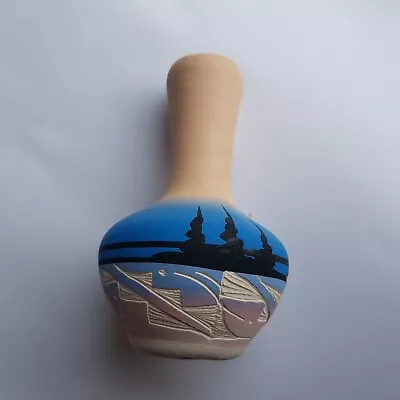 Vintage Native American Indian Navajo Motifs Pastel Pottery Vase 13cm Signed USA • £13.95