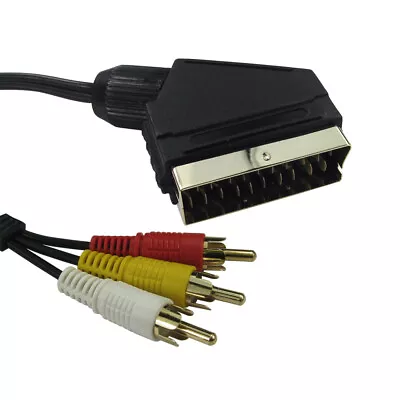 £3.39 • Buy 1.5m Scart To RCA Triple 3 X Phono Cable Composite Audio Video Lead GOLD