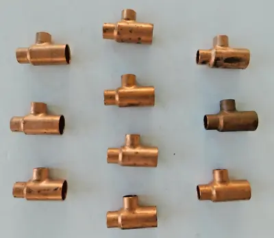 1/2  X 3/4” X 3/4  T-Fitting  COPPER PIPE FITTING Sweat Tee Fittings Lot Of 10 • $14.99