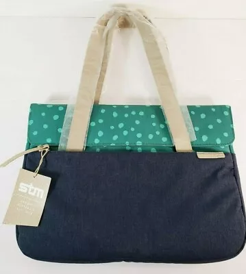 STM Laptop Carrier Shoulder Bag Denim Teal Green Polka Dot Soft Lining  • $30