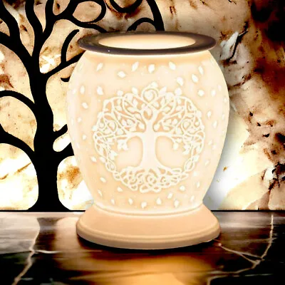 Aroma Lamp Oil Burner Wax Tree Of Life White Ceramic Satin Finish • £12.99