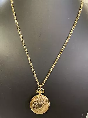 Vintage Gold Tone Locket Or Pocket Watch  Pendant Necklace Baby Photo • $15.99