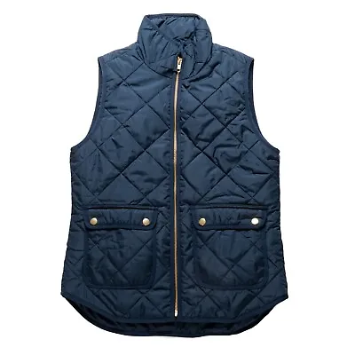 J Crew Women's XS Excursion Puffer Vest Jacket Blue Full Zip Quilted AC640 • $35.69
