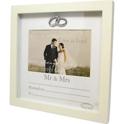 Mr & Mrs Wedding Photo Picture Frame With Printed Data Rings Stand Home Gift New • £4.99