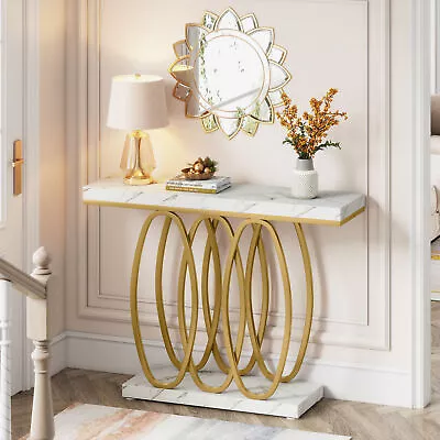 Tribesigns White Gold Console Table Luxury Faux Marble With Gold Legs. • £109.99