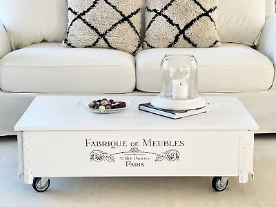 Coffee Table White Chest Living Room Table Solid Wood Vintage Side Table Rolls • £173.67
