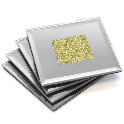 Lustre Gold Sparkle Glitter Mirrored Glass Coaster Set Of 4 Mat Home Decor • £9.95