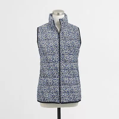 NEW J Crew Quilted Puffer Vest Zip Pocket Cheetah Black Blue Womens M 8 10 $108 • $42.99