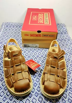 Skechers Shape Ups Brown Leather Open Toe Shoes Gladiator Sandals Men Size 11 • $28.64