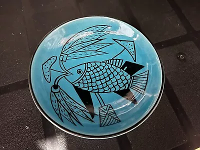 Small Ceramic Fish Design Bowl  Abstract Unusual Art Work Pottery- W/makers Mark • £0.99