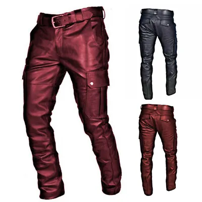 Men Genuine Leather Pant Jeans Steampunk Gothic Retro Motorbike Pants Trousers+ • $6.68