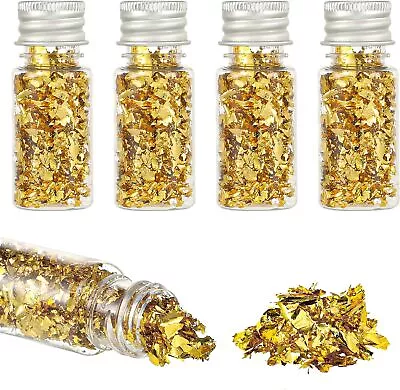 UK 4 Bottle 24 K Edible Gold Leaf Flakes Foil Grade Gold... • £8.90