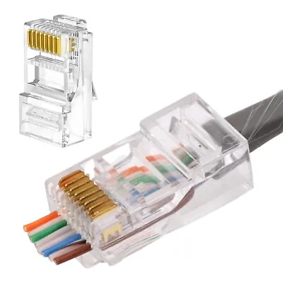 50X RJ45 Pass Through CAT6 Connector Modular Plug CAT5e CAT5 Network Ethernet • $10.50