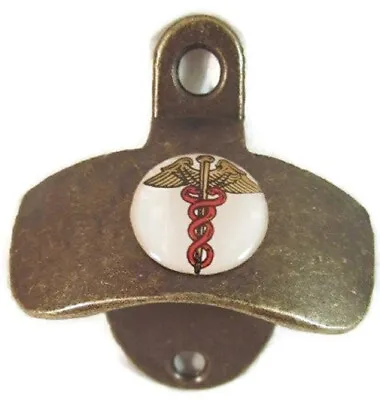Caduceus Medical Symbol Antique Brass Finish Wall Bottle Cap Opener New • $14.95