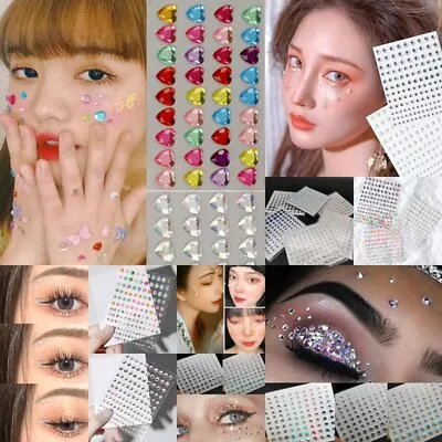 3D Face Gems Adhesive Acrylic Diamond Sticker Jewels Festival Party Body Make Up • £1.74