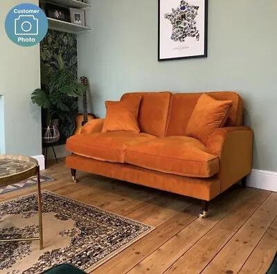2 Seater Velvet Sofa In Orange With Cushions • £659.95