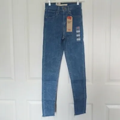 Levis Women Mile High Rise Super Skinny Blue Jean Size 24 Raw He Stretchy Nwt  • $28.49