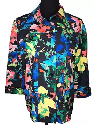 Erin London Womens Extra Large Floral 3/4 Sleeve Button Front Jacket • $15.99