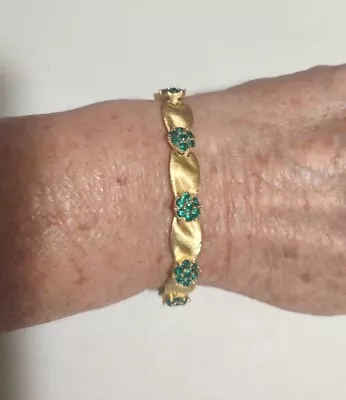 Vintage Crown Trifari Signed Green Rhinestone Flower Bracelet G70 • $53