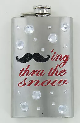 New Flask - Mustache 'ing Thru The Snow - Glitter & Rhinestones  • $10