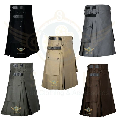 $69 • Buy Scottish UTILITY COTTON KILT Duty Kilt Deluxe Cargo Pockets Kilt Size 30 To 62