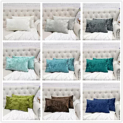 Set Of 2 Crushed Velvet Cushion Covers Luxury Plush Plain 14 X26  26 X26  • $15.19