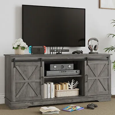 Rustic TV Stand Cabinet For TVs Up To 65 Inch Media Console W/ Sliding Barn Door • $132.99