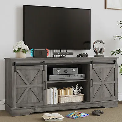 Rustic TV Stand For TVs Up To 65 Inch Media Console Farmhouse Sliding Barn Door • $135.99