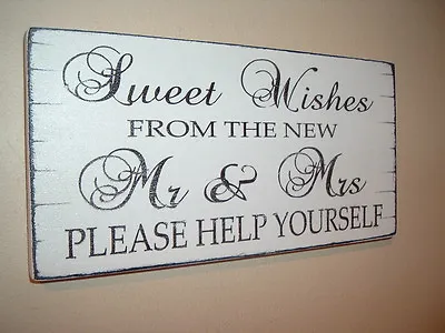 Wedding Rustic Sweet Table Sign Sweet Wishes Mr & Mrs Candy Bar Candy Cart Sign • £6.89