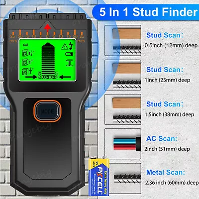 5 In 1 Electric Detector Wall Wood Metal Sensor Wire Stud Finder Cable Scanner • £13.19