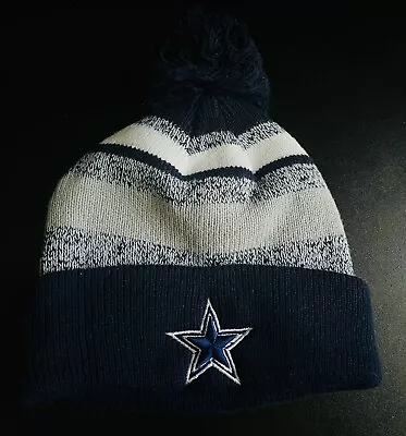NFL Dallas Cowboys Stripes Cuff Pom Knit Beanie Hat Cap Navy Blue & White NEW • $14
