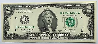 USA 2013 Uncirculated Two Dollar Bill $2 Note - One Note UNC • $2.99