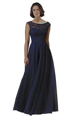 MoriLee Evening Dress Women's Maxi Formal Dress Navy Blue Tulle Long Dress SZ 10 • $100