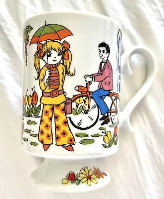 VTG 60’s Mod Kitsch Retro ROMANCE Mug Pedestal Footed Cup Boy Meets Girl R6779 • $12.99