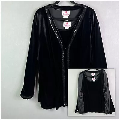 Quaker Factory Jacket Tank Set 3X Plus Black Sequin Embellished Stretch QVC • $39.99