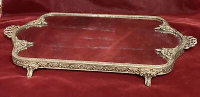 Antique Victorian Mirrored Filigree Footed Vanity Dresser Tray • $225