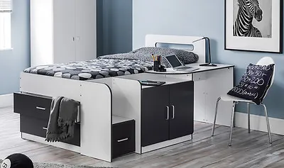 Cabin Bed With Drawers Desk Cupboard Homework Desk Bedside Table 3FT Bed • £482.99