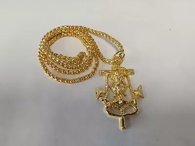 Mens 30  Gold Plated 6mm Wheat Chain Necklace Anchor Jesus Cross Pendant • $12.95