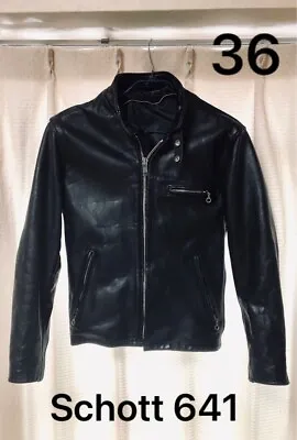 $191 • Buy Schott Perfecto 641 36 Steerhide Leather Caferacer Motorcycle Jacket Black Auth