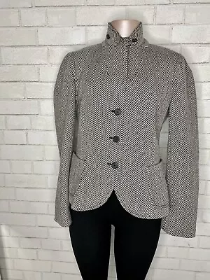 J Crew Black Herringbone Heavy Wool Blazer Womens Dress Coat Jacket High Neck M • $20