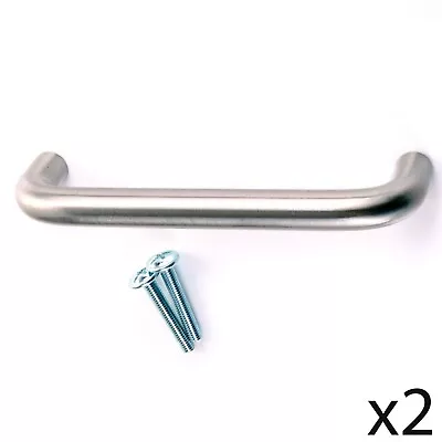 2x D SHAPED HANDLES Brushed Nickel 96mm Kitchen Bedroom Cupboard Cabinet Pull • £6.35