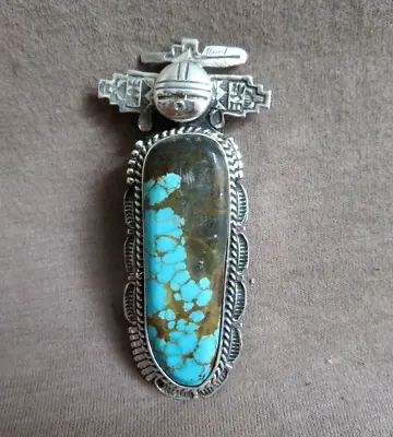 Native Navajo Turquoise & Sterling Corn Kachina Pendant By Bennie Ration - JP276 • $379